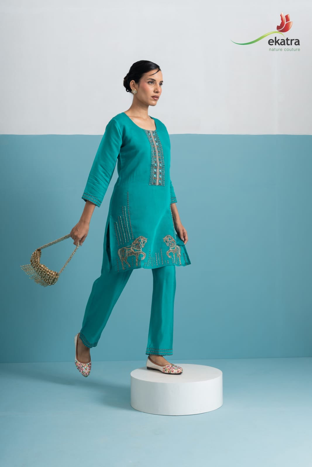 Teal Horse Motif Co-ord Set