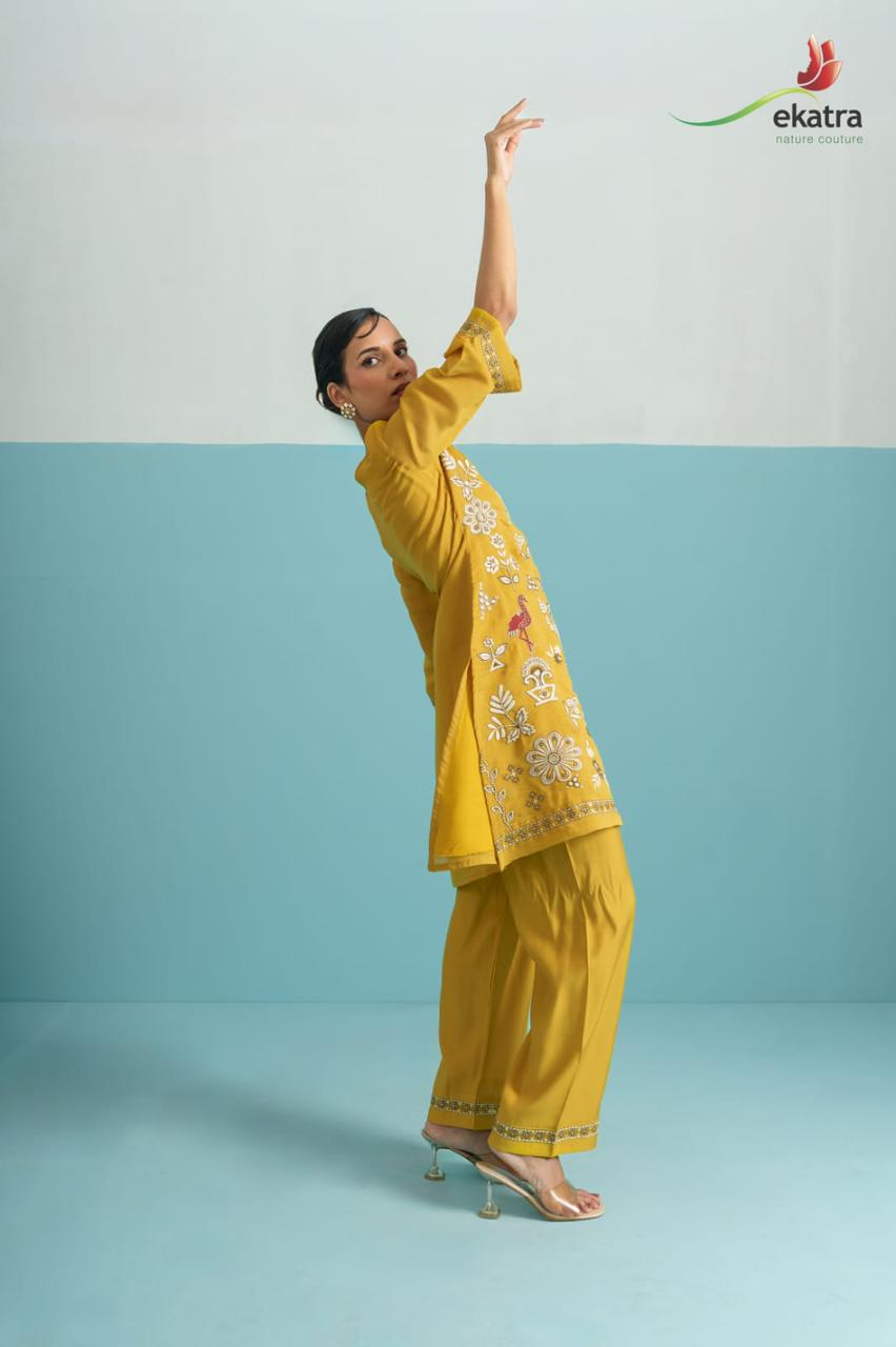 Mustard Yellow Bird & Floral Co-ord Set