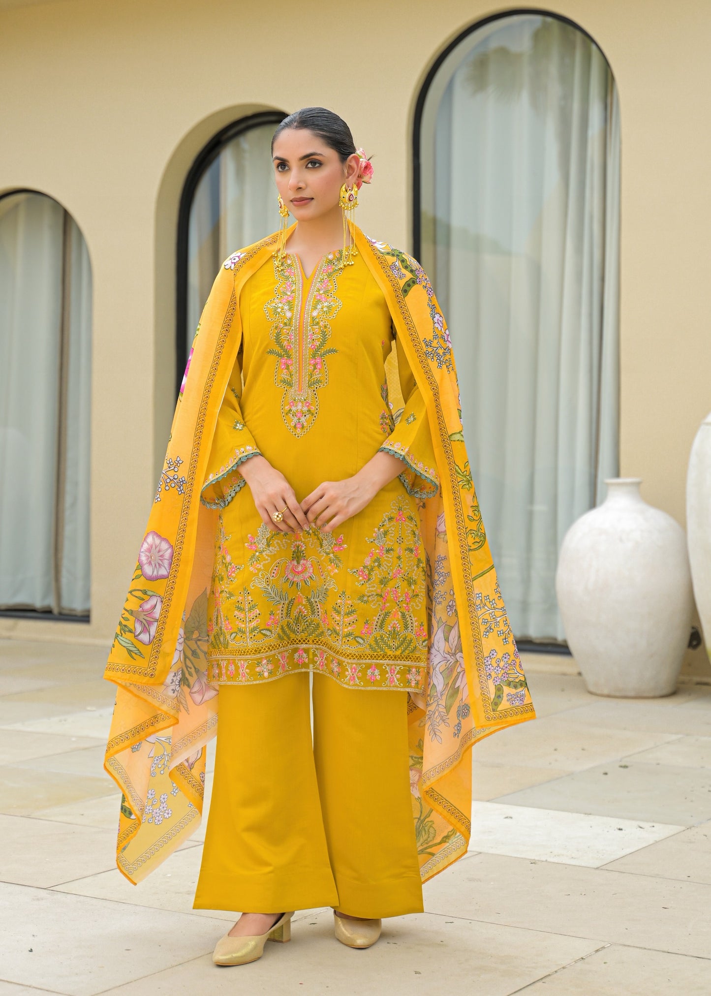 Green Mul Chanderi Floral Suit
