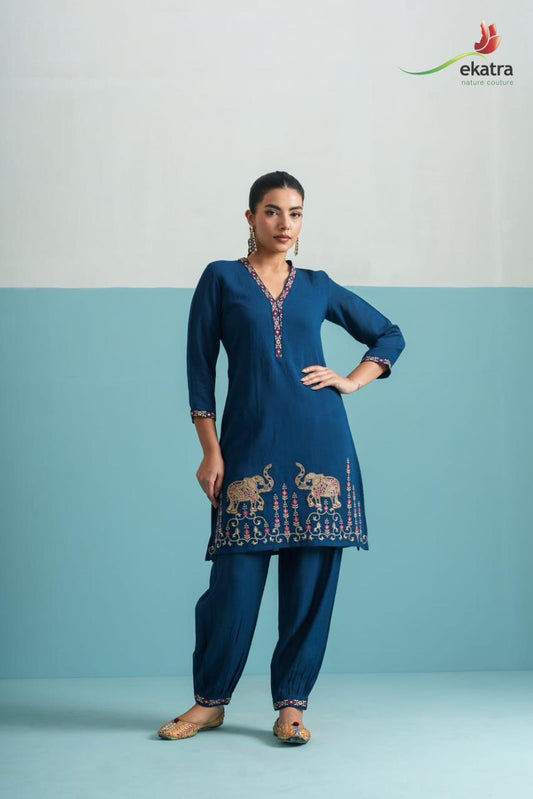 Navy Blue Elephant Co-ord Set