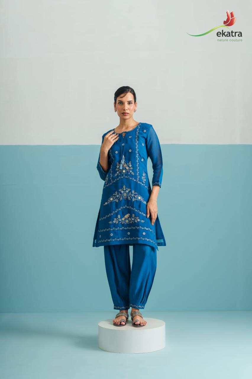 Royal Blue Embroidered Co-ord Set