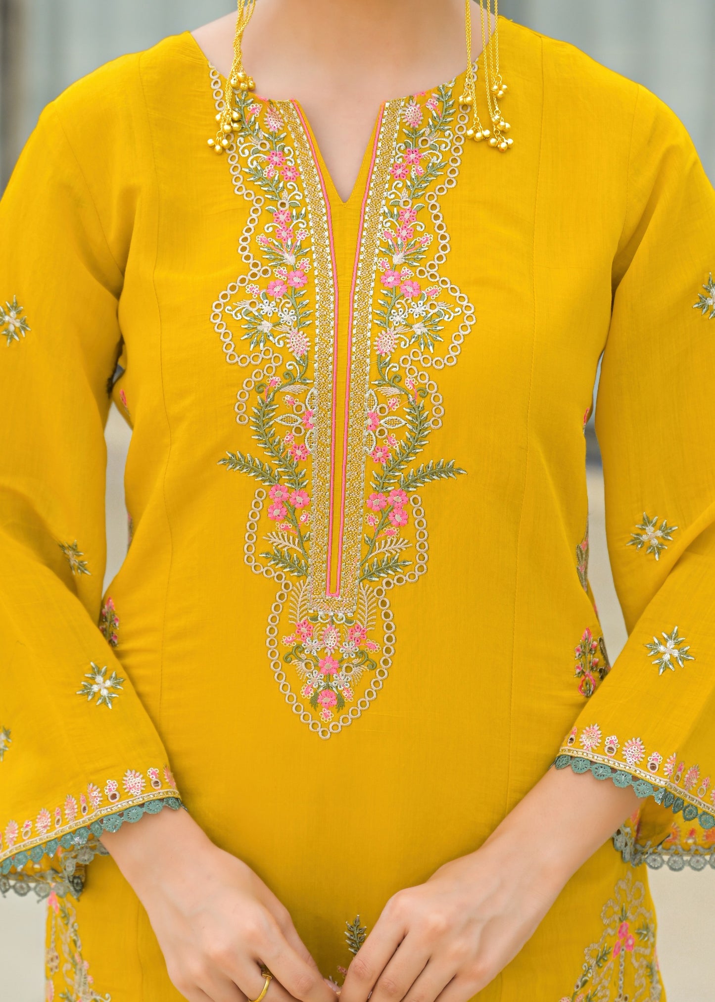 Green Mul Chanderi Floral Suit
