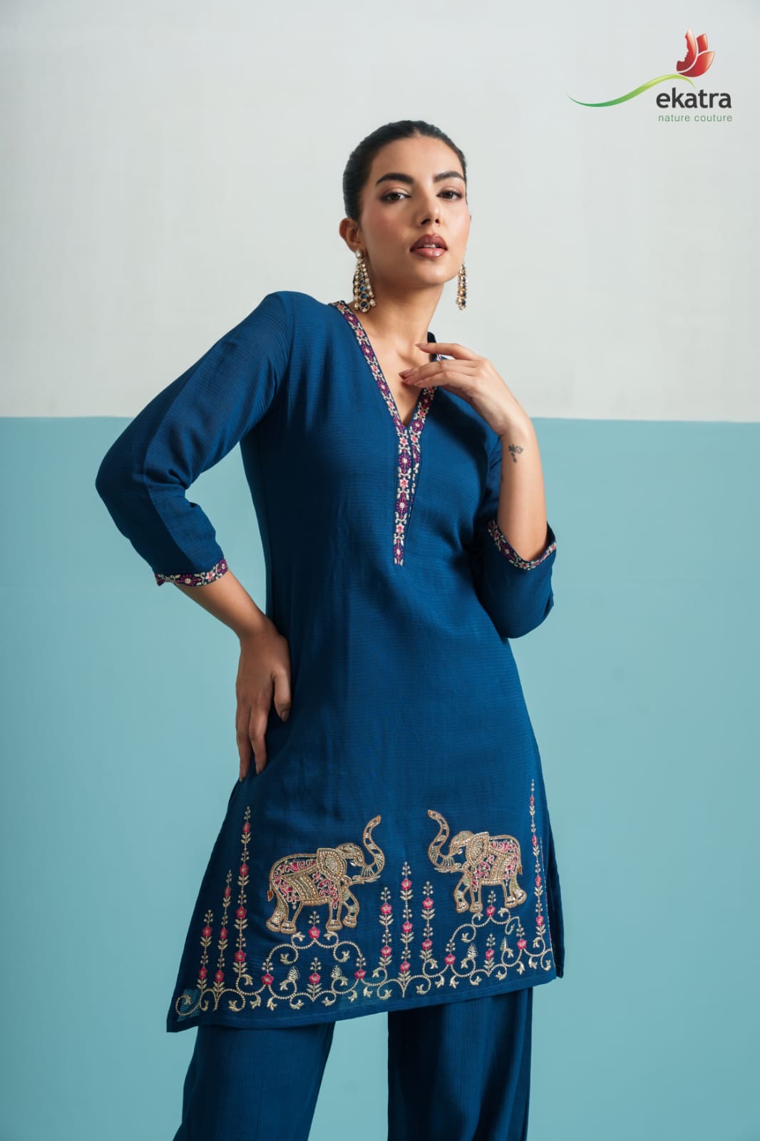 Navy Blue Elephant Co-ord Set